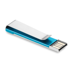 Platte USB stick bedrukken met metalen clip Metalclip kleur blauw