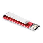 Platte USB stick bedrukken met metalen clip Metalclip kleur rood