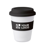 Goedkope aanpasbare plastic koffiebekers met logo 350ml Takeaway kleur zwart weergave met bedrukking