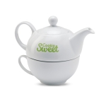 Theepotset met keramische kopjes met logo 400ml Duo Theepot kleur wit hoofdweergave vierde weergave