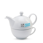 Theepotset met keramische kopjes met logo 400ml Duo Theepot weergave met bedrukking