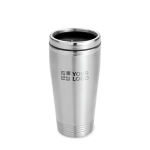 Stalen gepersonaliseerde thermosbeker met zwart deksel 400ml Executive kleur mat zilver weergave met bedrukking