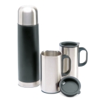 Thermosbeker personaliseren van 500 ml met twee mokken van 220 ml. Mug Set kleur zwart