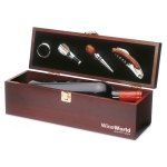 Wijnsets bedrukken met 4 accessoires in een houten kist Classic kleur hout derde hoofdweergave