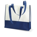 Witte non-woven tas met logo met handvatten en kleurdetails 80 g/m2 Vibe kleur blauw