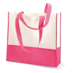 Witte non-woven tas met logo met handvatten en kleurdetails 80 g/m2 Vibe kleur fuchsia