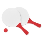 Beachtennisset met 2 houten rackets en 1 bal kleur rood tweede weergave