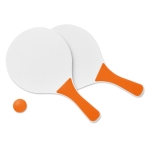 Beachtennisset met 2 houten rackets en 1 bal kleur oranje tweede weergave