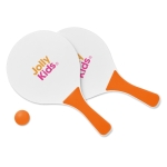 Beachtennisset met 2 houten rackets en 1 bal kleur oranje hoofdweergave tweede weergave