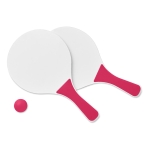 Beachtennisset met 2 houten rackets en 1 bal kleur fuchsia tweede weergave