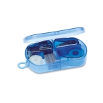 Set van kleine bureau accessoires in plastic doosje Deskset kleur doorzichtig blauw tweede weergave