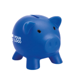 Gekleurd promotie spaarvarken met stop Piggy kleur blauw weergave met bedrukking