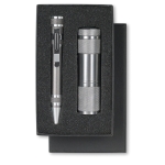 Aluminium zaklamp en pen cadeauset in doos TorchSet kleur titanium