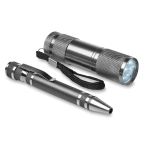 Aluminium zaklamp en pen cadeauset in doos TorchSet kleur titanium derde weergave