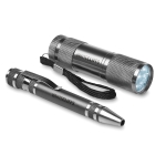 Aluminium zaklamp en pen cadeauset in doos TorchSet kleur titanium hoofdweergave derde weergave