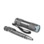 Aluminium zaklamp en pen cadeauset in doos TorchSet kleur titanium weergave met bedrukking