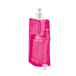 Opvouwbare plastic drinkfles met karabijnhaakclip 460 ml kleur roze afbeelding met logo 4