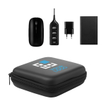 Accessoire set met muis, USB hub en powerbank Charge kleur zwart weergave met bedrukking