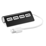 Gekleurde aluminium USB hub met 4 2.0 poorten Alu kleur zwart