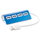 Gekleurde aluminium USB hub met 4 2.0 poorten Alu kleur blauw