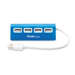 Gekleurde aluminium USB hub met 4 2.0 poorten Alu kleur blauw hoofdweergave derde weergave