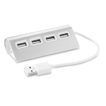 Gekleurde aluminium USB hub met 4 2.0 poorten Alu kleur mat zilver