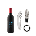 Promotionele flesvormige wijnset met 3 accessoires Malbec weergave met bedrukking