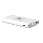 Powerbank met logo en rubberen afwerking 8.000 mAh Wireless kleur wit