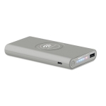 Powerbank met logo en rubberen afwerking 8.000 mAh Wireless kleur grijs