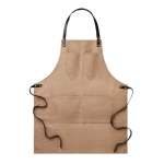 Canvas bbq schort met leren riemen personaliseren BBQ kleur taupe