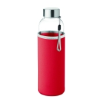 Glazen waterflessen met hoesje 500ml Downtown kleur rood