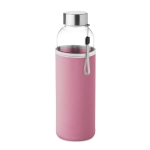 Glazen waterflessen met hoesje 500ml Downtown kleur roze