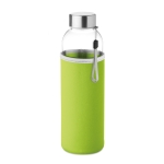 Glazen waterflessen met hoesje 500ml Downtown kleur limoen groen