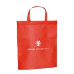 Goedkope non woven tas bedrukken met korte handvatten 80 g/m2 Basis kleur rood afbeelding met logo