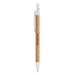 Eco pen van kurk en aluminium met blauwe inkt Natural kleur naturel afbeelding met logo