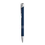 Goedkope aluminium pen met rubberen afwerking en zwarte inkt Glober kleur blauw