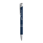 Goedkope aluminium pen met rubberen afwerking en zwarte inkt Glober kleur blauw afbeelding met logo