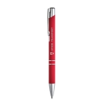 Goedkope aluminium pen met rubberen afwerking en zwarte inkt Glober kleur rood afbeelding met logo