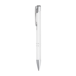 Goedkope aluminium pen met rubberen afwerking en zwarte inkt Glober kleur wit