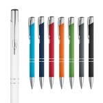 Goedkope aluminium pen met rubberen afwerking en zwarte inkt Glober diverse kleuren