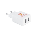 USB-adapter van ABS met 2 uitgangen USB square kleur wit afbeelding met logo