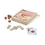 Set van 4 spellen in een houten kistje om aan klanten te geven Multigame kleur meerkleurig