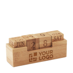 Bamboe houten oneindige bureaukalender Bamboo kleur hout weergave met bedrukking