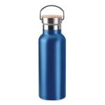 Thermosflessen met bamboe deksel met handvat 500 ml clip kleur blauw