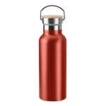 Thermosflessen met bamboe deksel met handvat 500 ml clip kleur rood