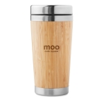 Thermosbeker laten bedrukken van staal en bamboe, 400 ml Bamboo kleur hout derde hoofdweergave