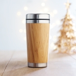 Thermosbeker laten bedrukken van staal en bamboe, 400 ml Bamboo kleur hout sfeervolle weergave