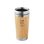 Thermosbeker laten bedrukken van staal en bamboe, 400 ml Bamboo kleur hout weergave met bedrukking