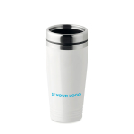 Thermosbeker met logo in felle kleuren 400 ml aluminium kleur kleur wit weergave met bedrukking