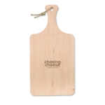 Traditionele snijplank met logo met handvat en touw Gastro kleur hout hoofdweergave tweede weergave